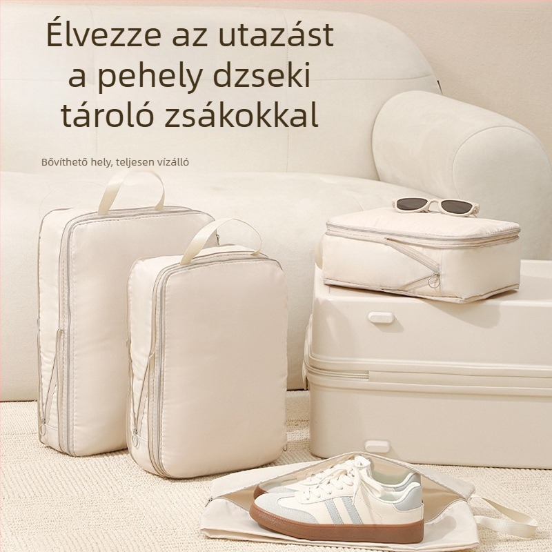 Utazási tárolótáska ruháknak, hordozható utazási szervező, bővíthető, vízálló, nagy kapacitású, hét részes készlet