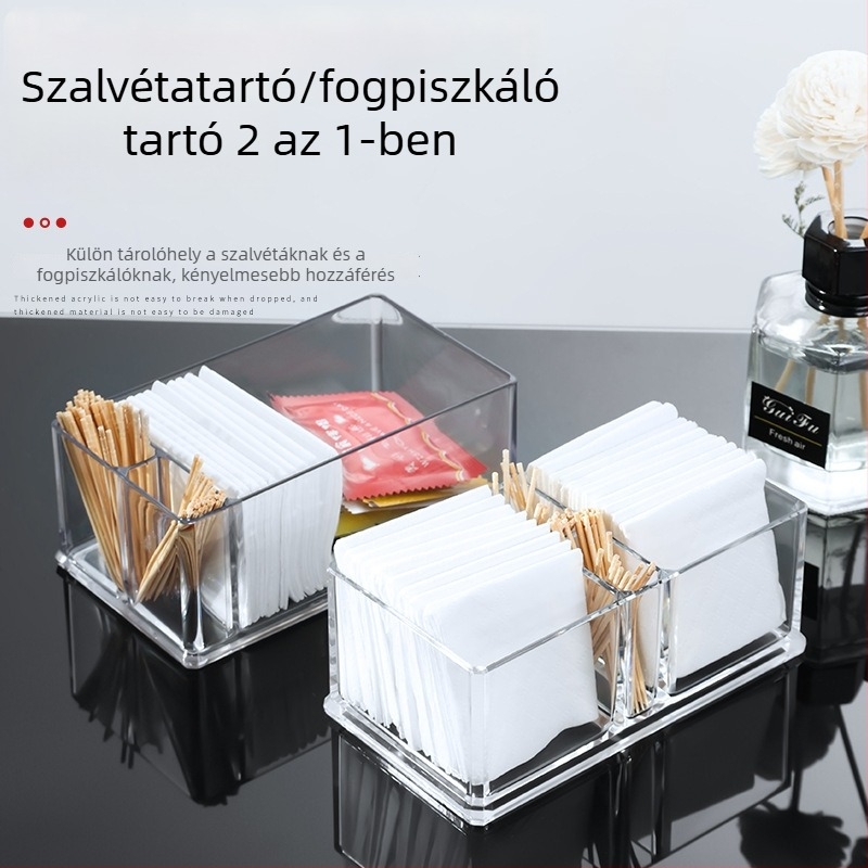 Akril asztali függőleges zsebkendő tartó, négyzet alakú tartó, átlátszó zsebkendő doboz logó nyomtatással