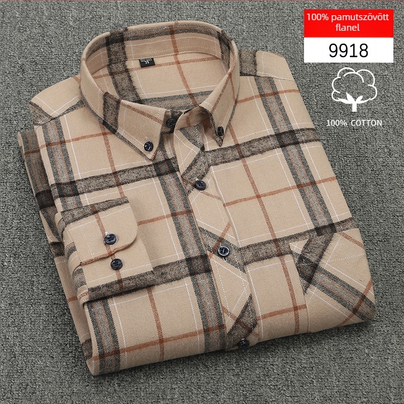Férfi hosszú ujjú ing, kockás, pamut, négyszögletes gallér, lezser casual stílus, ideális tavaszra és őszre