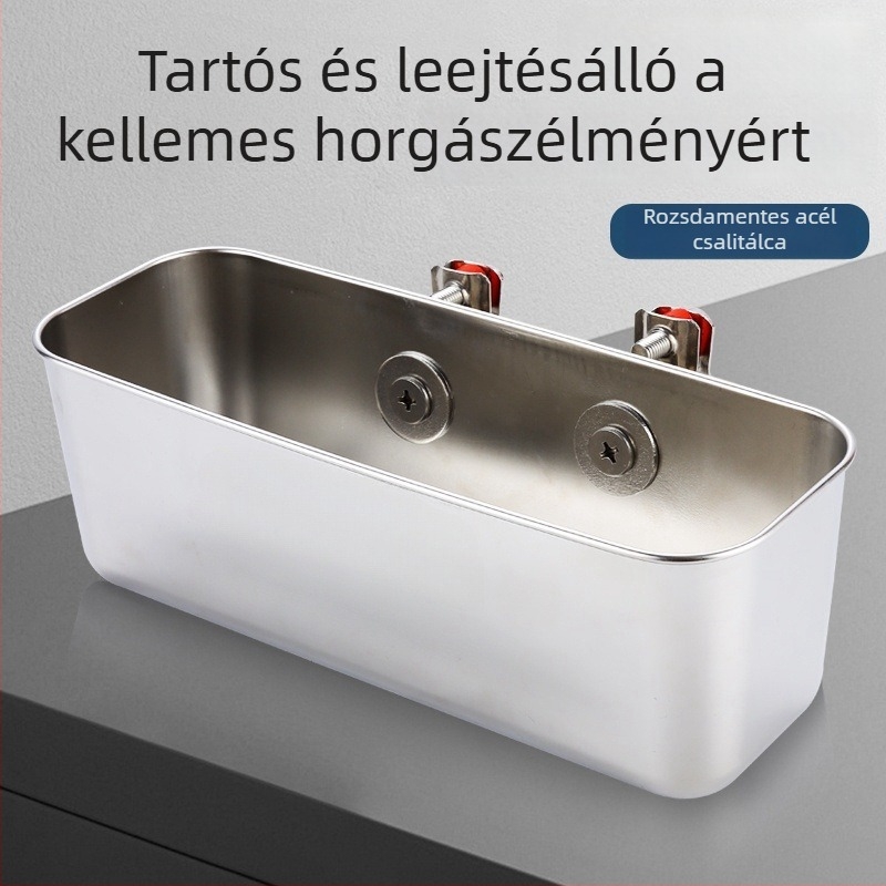 Rozsdamentes acélból készült csónak etetőtál élőcsali tartóval és tárolóval
