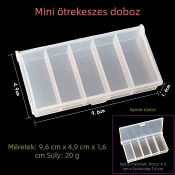 Öt rekeszes csali doboz horgászathoz és kiegészítőkhöz, műanyag tároló