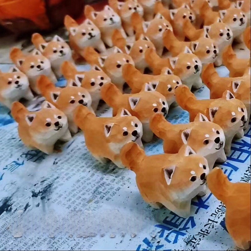 Kézzel faragott Shiba Inu kölyökfa dísz, fa medál, kis fa szobor, ajándék