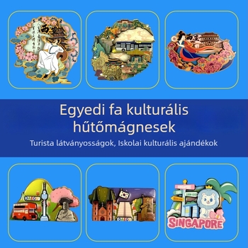 Fából készült hűtőmágnesek kínai városi kultúrával, testreszabható DIY MDF ajándéktárgyak gravírozással