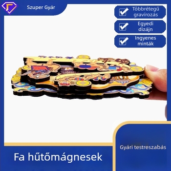 Fából készült hűtőmágnesek kínai városi kultúrával, testreszabható DIY MDF ajándéktárgyak gravírozással