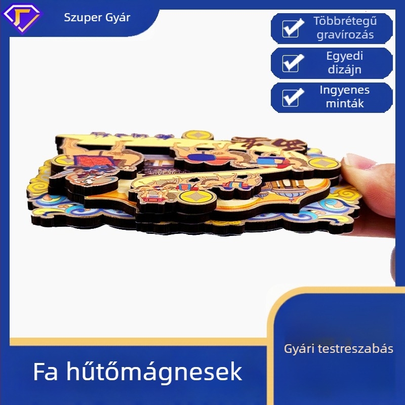 Fából készült hűtőmágnesek kínai városi kultúrával, testreszabható DIY MDF ajándéktárgyak gravírozással