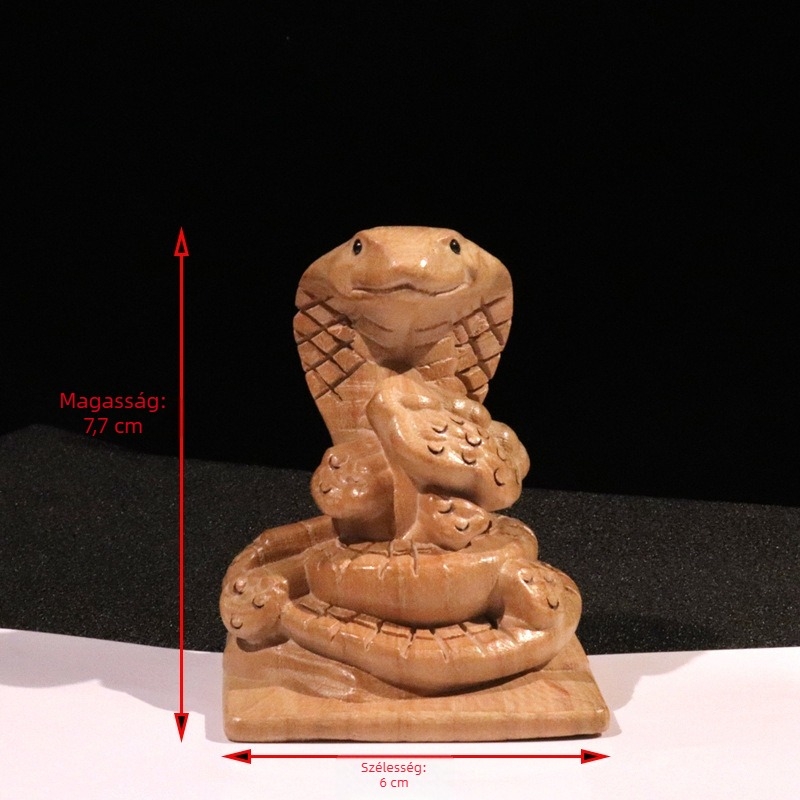 Őszibarackfa faragott kígyó zodiákuszi figura, kis dísz
