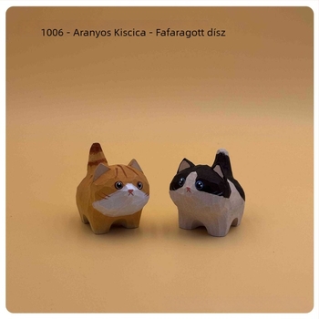Kézzel faragott nyírfából készült macskafigura, aranyos narancssárga kandúr, fa dísztárgy