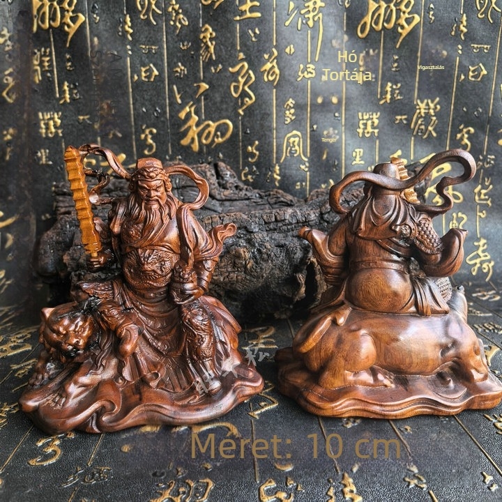 10 cm-es Zhao Gongming istenség, a Gazdagság Istene, jujuba fából készült tömörfa faragás, asztali dekoráció otthonra és az irodába