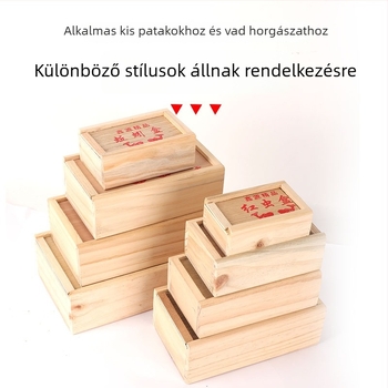 Fából készült élő csali doboz kihúzható rekesszel; vörös- és földigiliszták, homoki férgek számára; méretek: nagy, közepes, kis