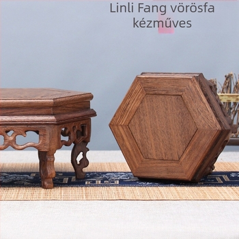 Tömörfa hexagonális alap Buddha szoborhoz és virágtartóhoz, kínai stílusban