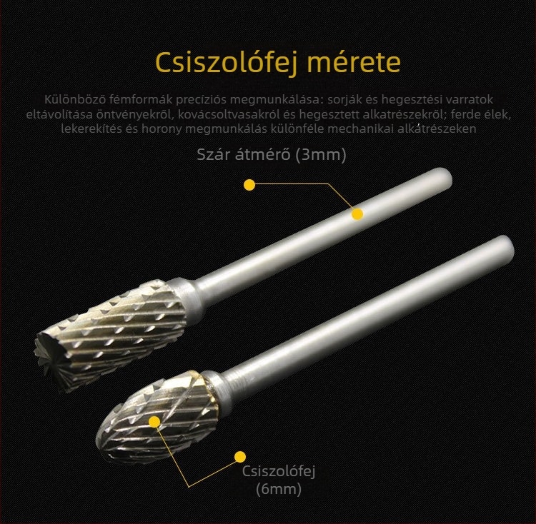 Volfránium acélból készült marófej, keményfémes forgóreszelő fa- és fémgravírozáshoz, gyökérfaragáshoz és fa gravírozáshoz, egy- és kétszeres vágás