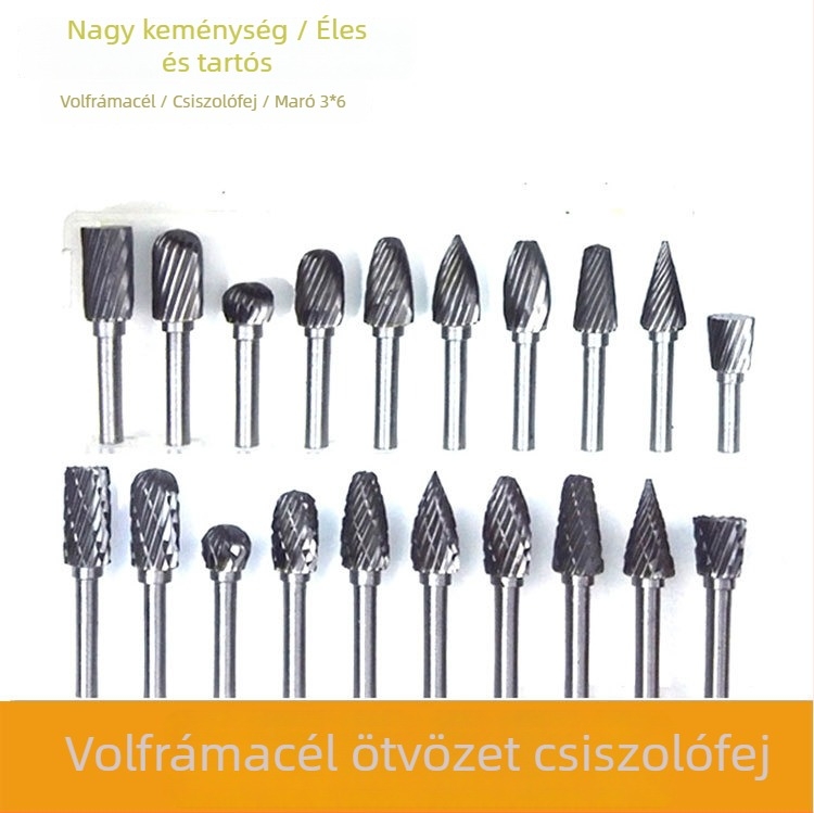 Volfránium acélból készült marófej, keményfémes forgóreszelő fa- és fémgravírozáshoz, gyökérfaragáshoz és fa gravírozáshoz, egy- és kétszeres vágás