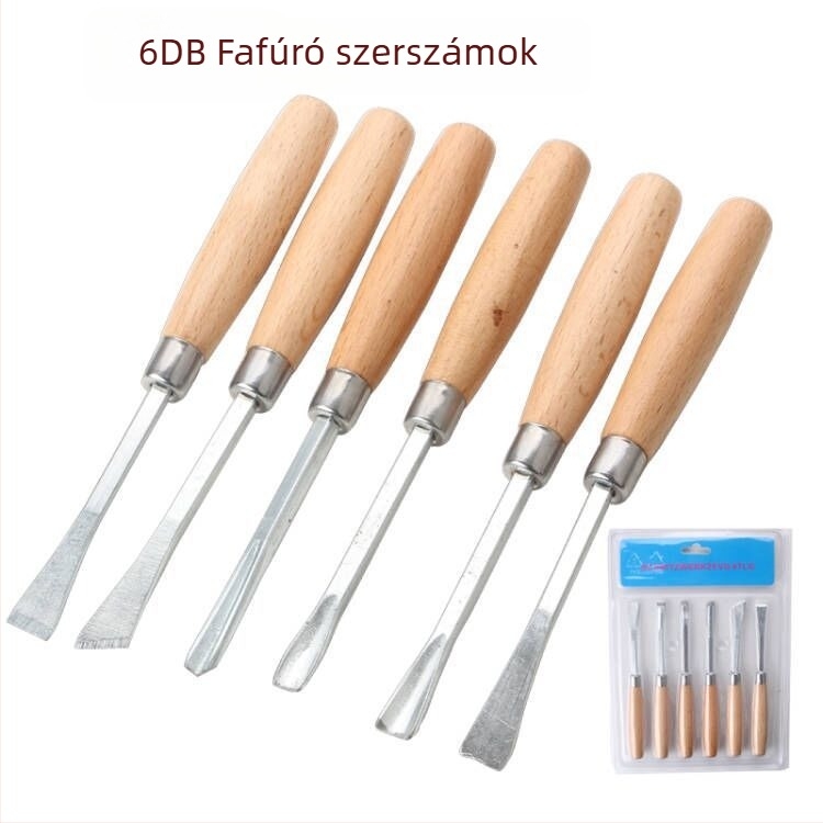 6 darabos fafaragó készlet: faragókések és vésők