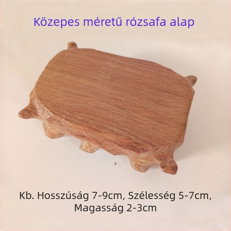 Mahagóni tömörfa alap gyökérfaragással pecsétekhez, díszkövekhez és jade-hez, kis dióváza, rendhagyó alap, testreszabható