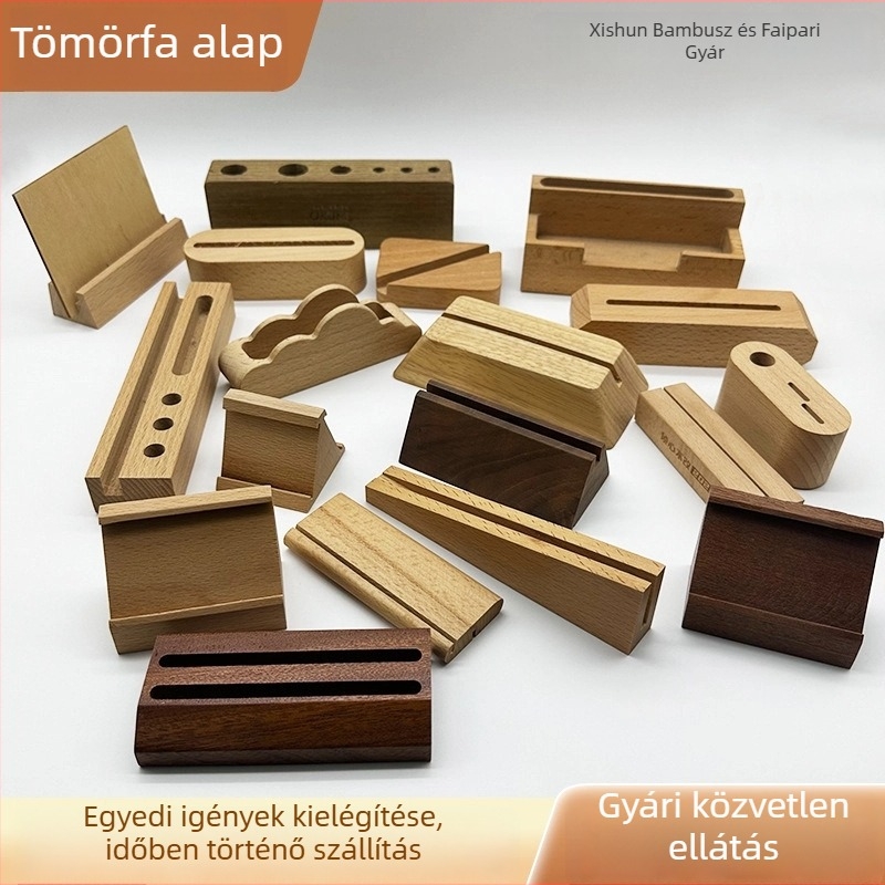 bükk- és diófa alapanyagú kártya- és fénykép bemutató alap, tömör fa állvány asztali naptárhoz, testreszabható alap