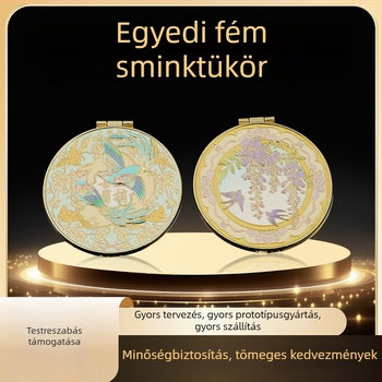 Személyre szabott fém dísztárgy sminktükörrel – cinkötvözet, arany- és ezüstszínű emlék, üzleti ajándék