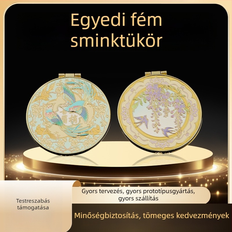 Személyre szabott fém dísztárgy sminktükörrel – cinkötvözet, arany- és ezüstszínű emlék, üzleti ajándék