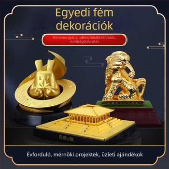 Egyedi vállalati maszkóta – asztali fém díszfigura geometriai formával, rajzfilmszerű stílussal