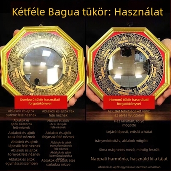 Dekoratív nyolc trigrammú tükör otthonra, domború és homorú felülettel, yin-yang szimbólummal