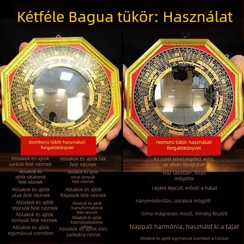 Dekoratív nyolc trigrammú tükör otthonra, domború és homorú felülettel, yin-yang szimbólummal