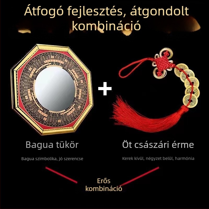 Dekoratív nyolc trigrammú tükör otthonra, domború és homorú felülettel, yin-yang szimbólummal