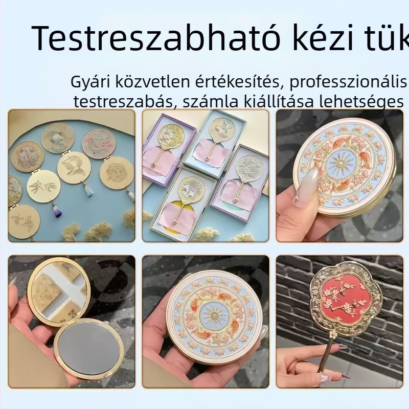 Fémes kozmetikai tükör – kézben tartható, személyre szabott kulturális-kreatív antik stílusú szuvenír múzeumnak