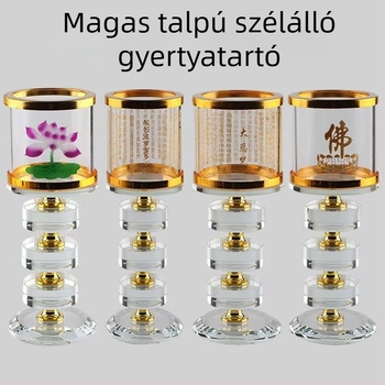 Kristálykő művészeti gyertyatartó szélálló dizájnnal, Nagy Irgalmasság mantra és szív-lótusz vajlámpa dekorációja – átlátszó