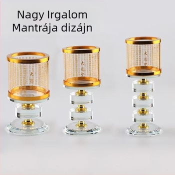 Kristálykő művészeti gyertyatartó szélálló dizájnnal, Nagy Irgalmasság mantra és szív-lótusz vajlámpa dekorációja – átlátszó
