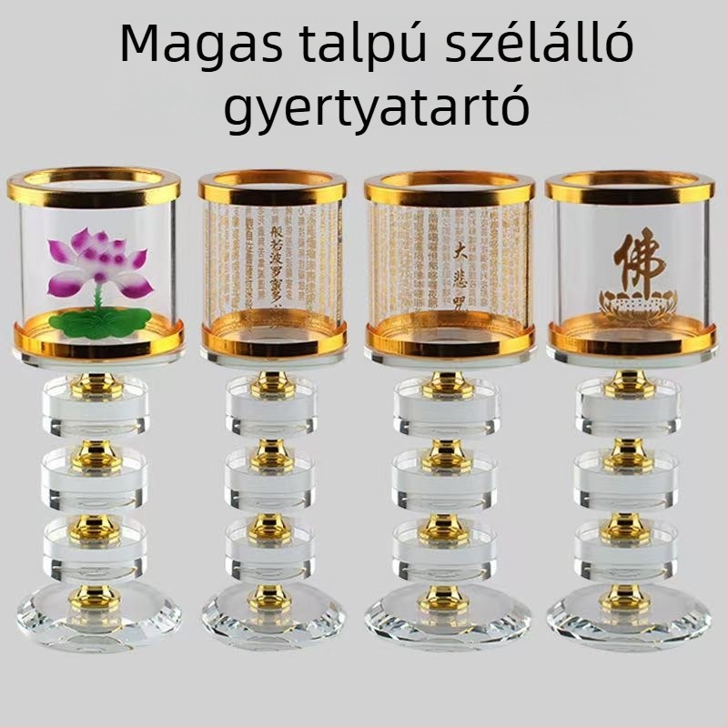 Kristálykő művészeti gyertyatartó szélálló dizájnnal, Nagy Irgalmasság mantra és szív-lótusz vajlámpa dekorációja – átlátszó
