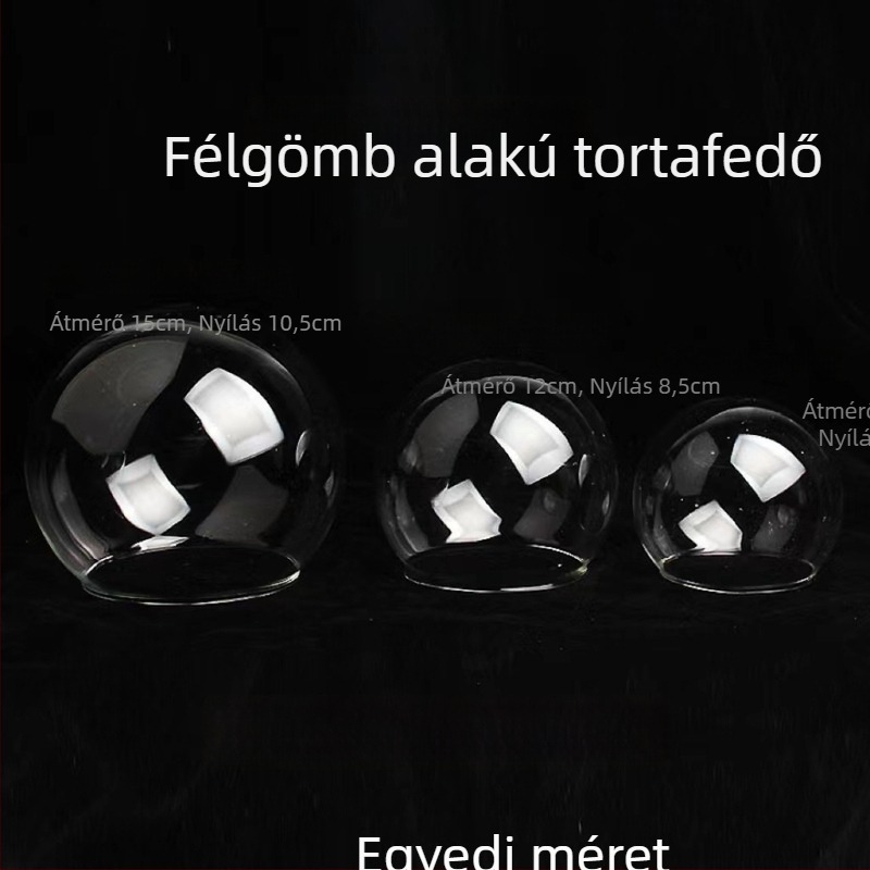 Átlátszó üveg tortafedő félgömb kristálygömbbel, díszítéshez és sütéshez, 5–15 cm átmérő