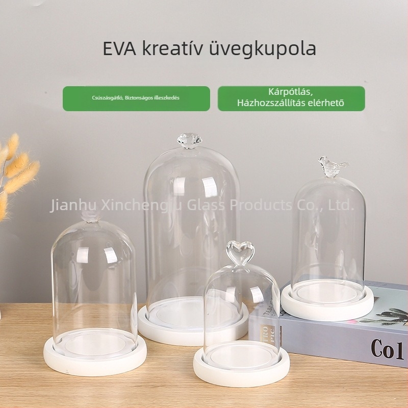 Fehérre festett EVA alapú, hengeres üveggömb, lámpa nélkül, porvédett mini tájképhez