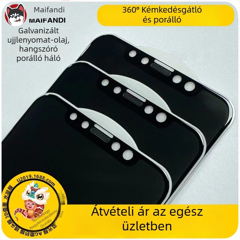 Tempered glass kijelzővédő iPhone 14 Pro Max – 360° anti‑peep, porálló