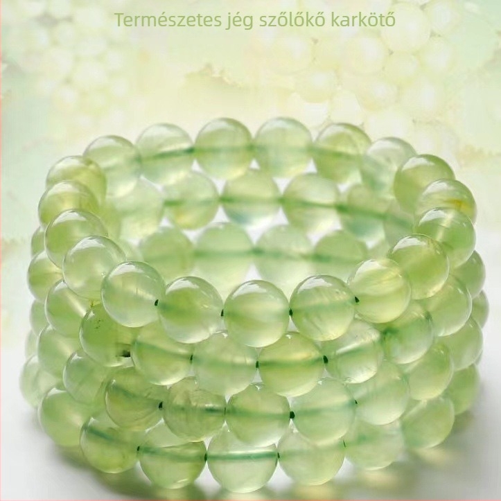 Természetes zöld chalcedon karkötő nőknek, gyűjteményes minőség, jégátlátszó kristály gyöngyökkel