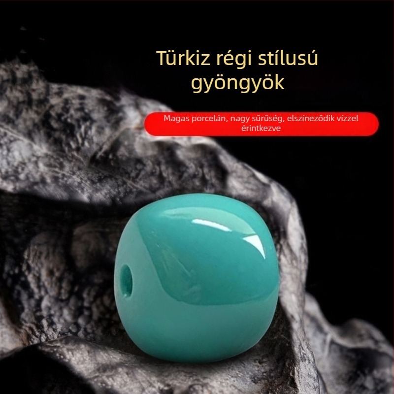 Természetes türkiz gyöngyök, régi stílusú hordó alakú gyöngyökkel, csillag- és hold alakú távtartókkal, szabad gyöngyök