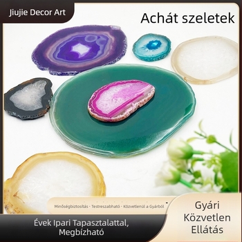 Természetes achát szelet pohártartó, kék, szabálytalan alakú, italokhoz, konyha- és étkezőasztalhoz