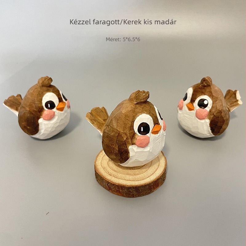Kör alakú kézzel faragott fa madár dísz asztali dekorációhoz
