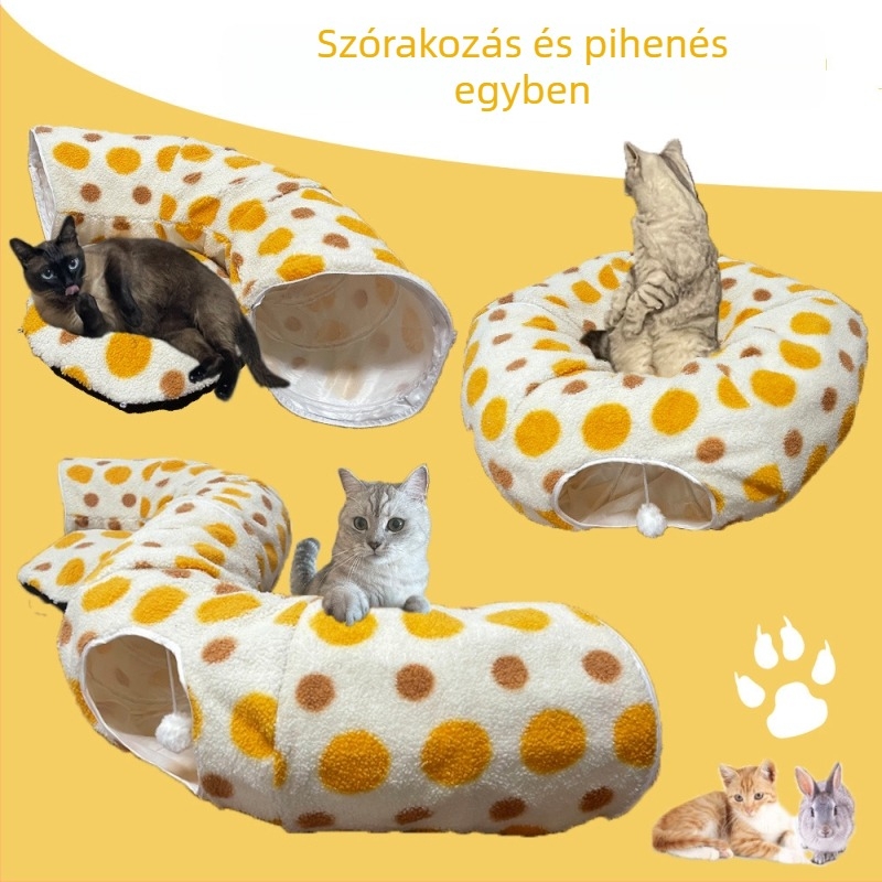 Báránygyapjúból készült fánk alakú macska alagút és fekhely