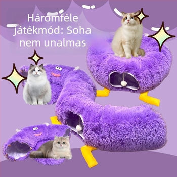 Dopamin aranyos szörny macskatunnel donuts alakú, lila plüss, összecsukható