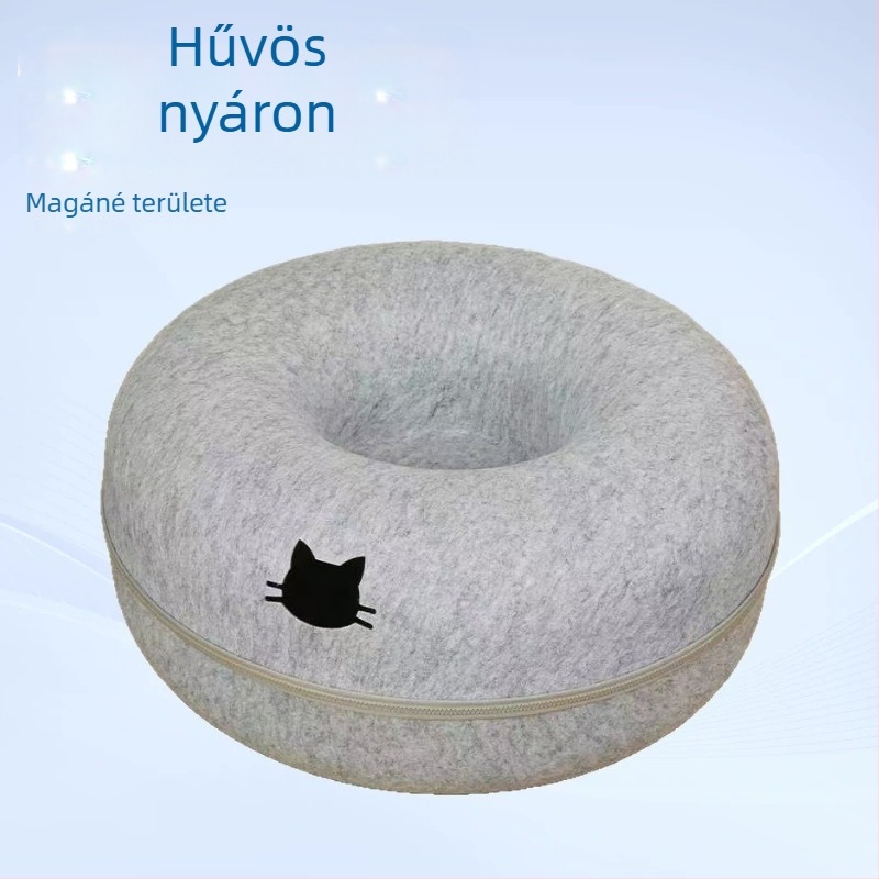 Donut alakú macskapárna filcből, minden évszakra, macskaalagúttal