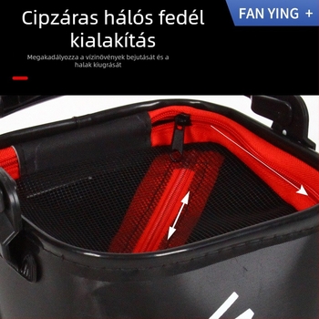 EVA összecsukható halászkanna kötéllel, külső élőhalas kanna szűrőhálóval és cipzárral