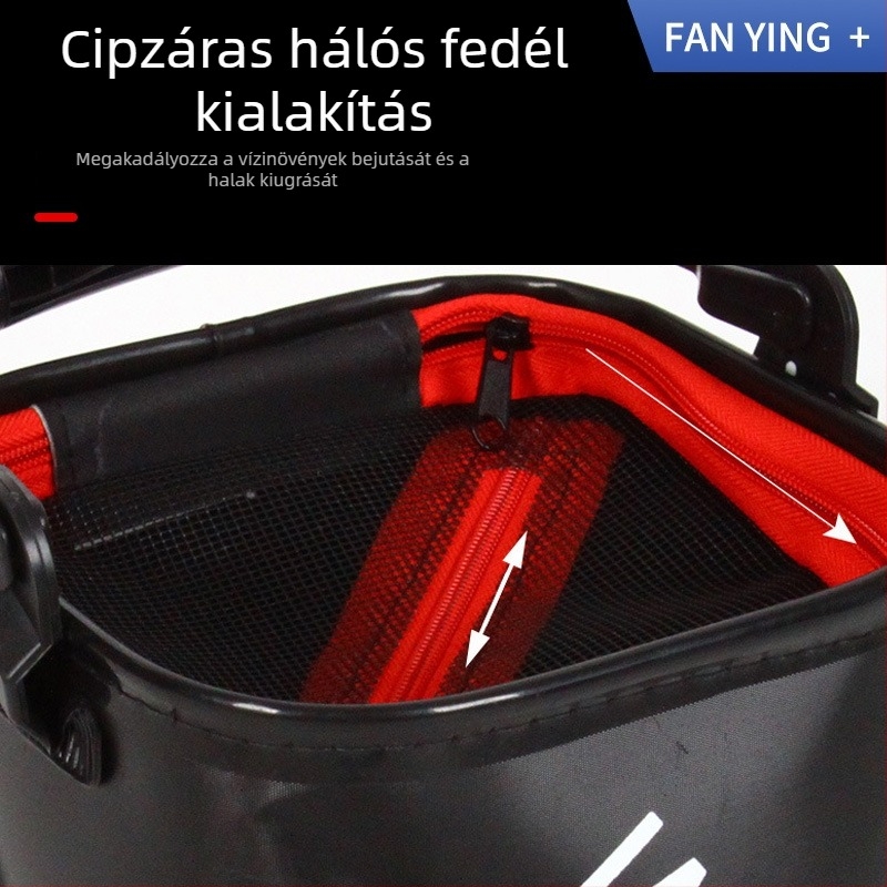 EVA összecsukható halászkanna kötéllel, külső élőhalas kanna szűrőhálóval és cipzárral