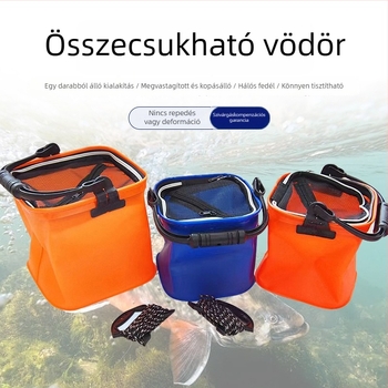 EVA horgászvödör ugrás elleni hálóval, hordozható kültéri kempingezéshez, nagy kapacitású