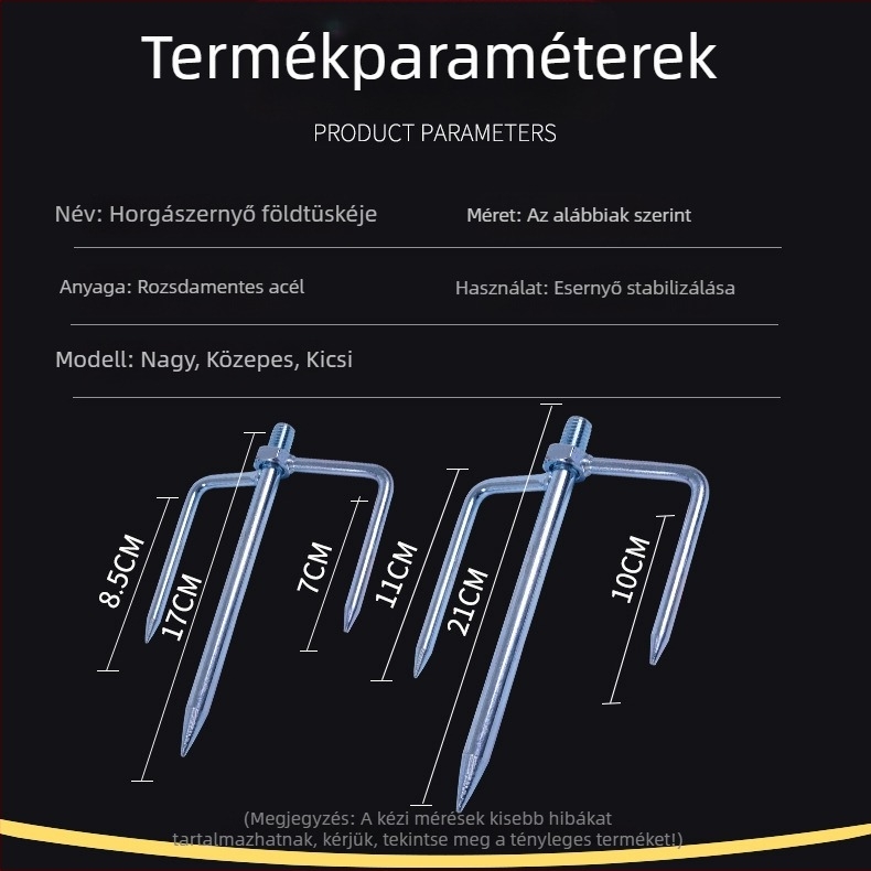Galvanizált acél horgász esernyő talp, háromszög alakú villával, két méret