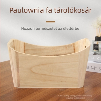 Paulownia-fából készült tárolóedény fogantyúval — minimalistikus asztali szervező és növénykaspó