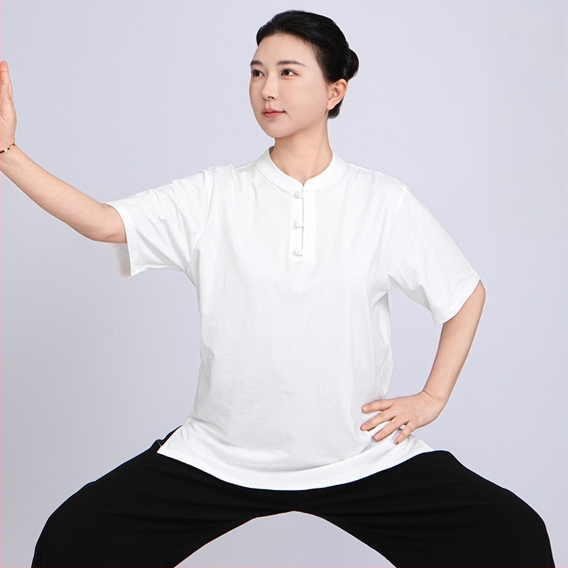 Xiaohe Mountain pamut Tai Chi rövid ujjú póló Taijiquan és Baduanjin edzéshez, uniszex, nyár