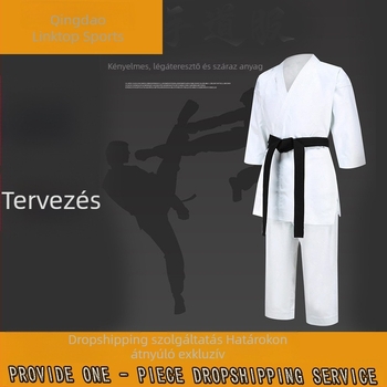 Uniszex csíkos karate és taekwondo edző egyenruha, felnőttek és gyerekek számára, poliészter