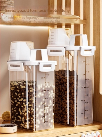 Macska- és kutyaeledel tároló konténer vákuumzárással, nedvességálló