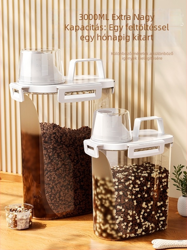 Macska- és kutyaeledel tároló konténer vákuumzárással, nedvességálló