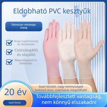 Egyszer használatos PVC kesztyűk kozmetikai szalonokhoz, masszázshoz, élelmiszerbiztos konyhai és háztartási tisztításhoz.