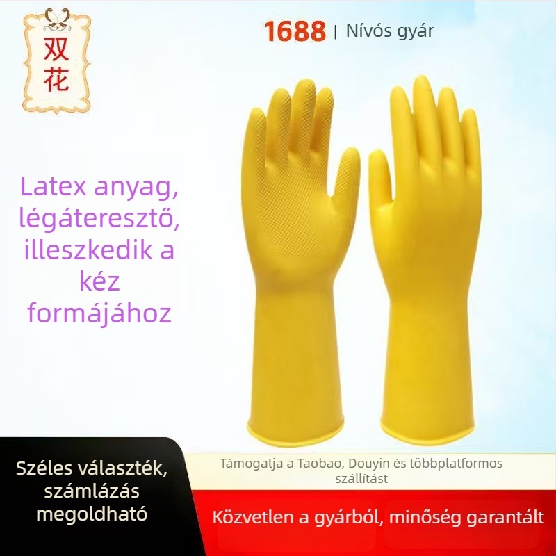 Vastagított latex kesztyű természetes gumiból, vízálló, mosogatáshoz, háztartási feladatokhoz, ruhamosáshoz és autómosáshoz